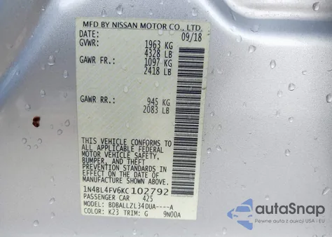 2019 Nissan Altima 2.5 Platinum из США, поврежденный, VIN 1N4BL4FV6KC102792